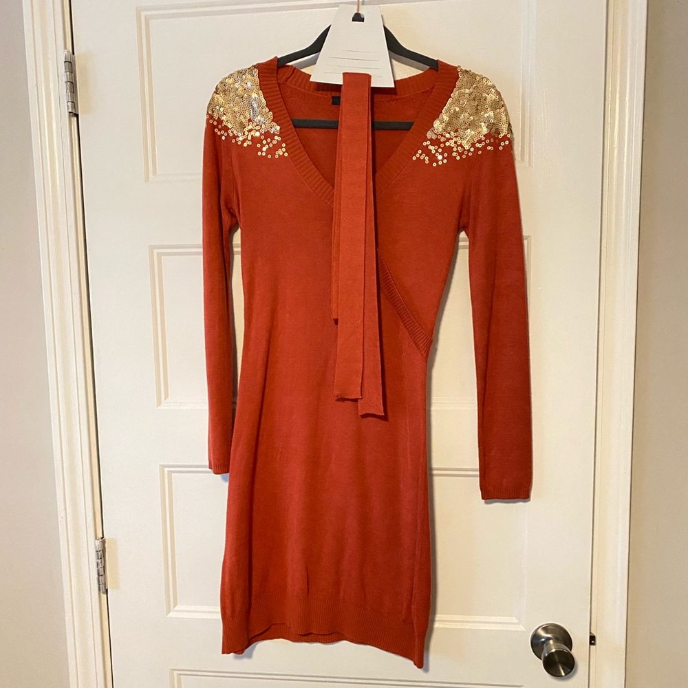 Burnt Orange Fitted Dress - THML